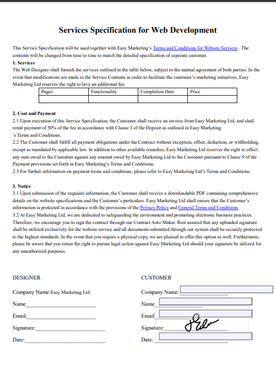 Services Specification 1 Services Specification Sample